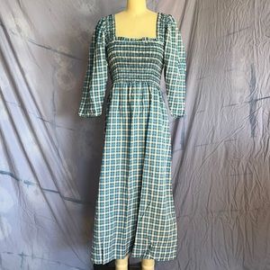Ganni blue plaid long dress
